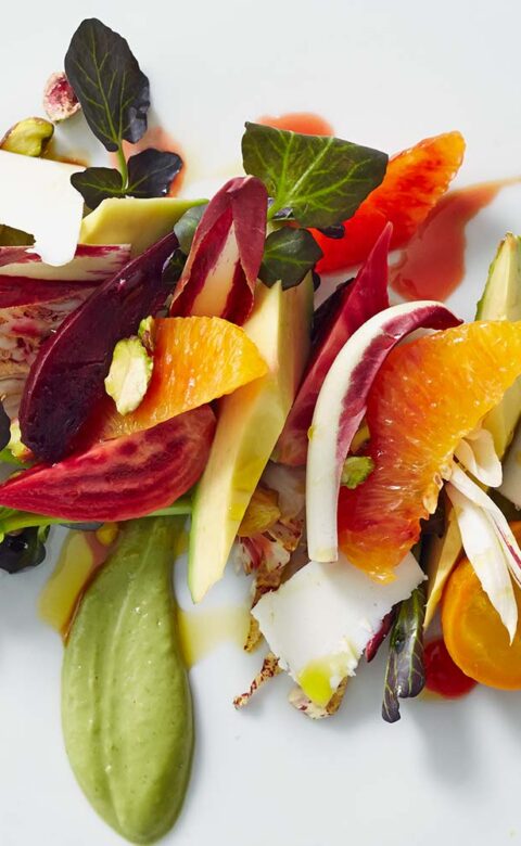 overhead view of a salad